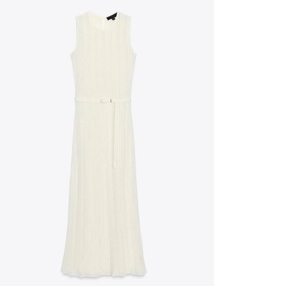 POINTELLE KNIT MIDI DRESS WITH BELT - Picture 6 of 7